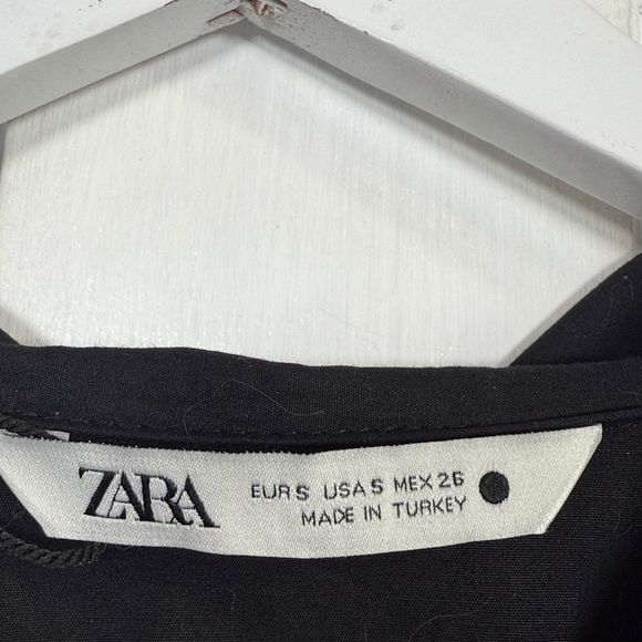 Zara Big Collar Poplin Bubble Hem Dress in Black W2163 Sz S - Picture 9 of 11